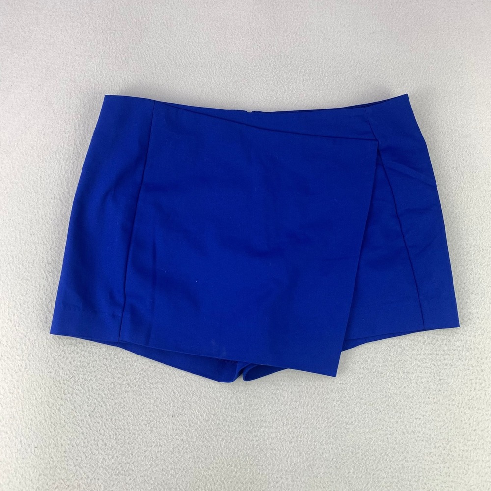 Express Skort Women 10 Blue NWT Mini Asymmetrical Front Wrap Stretch Casual‎